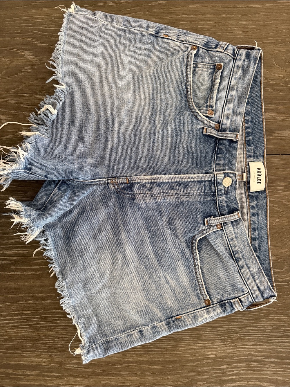 Agolde Light Blue Distressed Frayed Hem Denim Shorts Parker